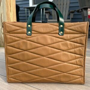 Parker and Thatch medium MIMI luggage brown with green handles